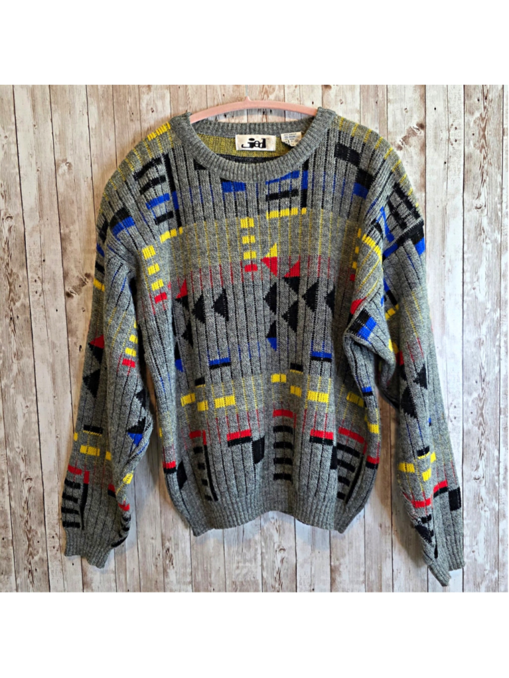 Jed Men's Geometric Crewneck Pullover Sweater Knit Long Sleeve Gray M Blend
